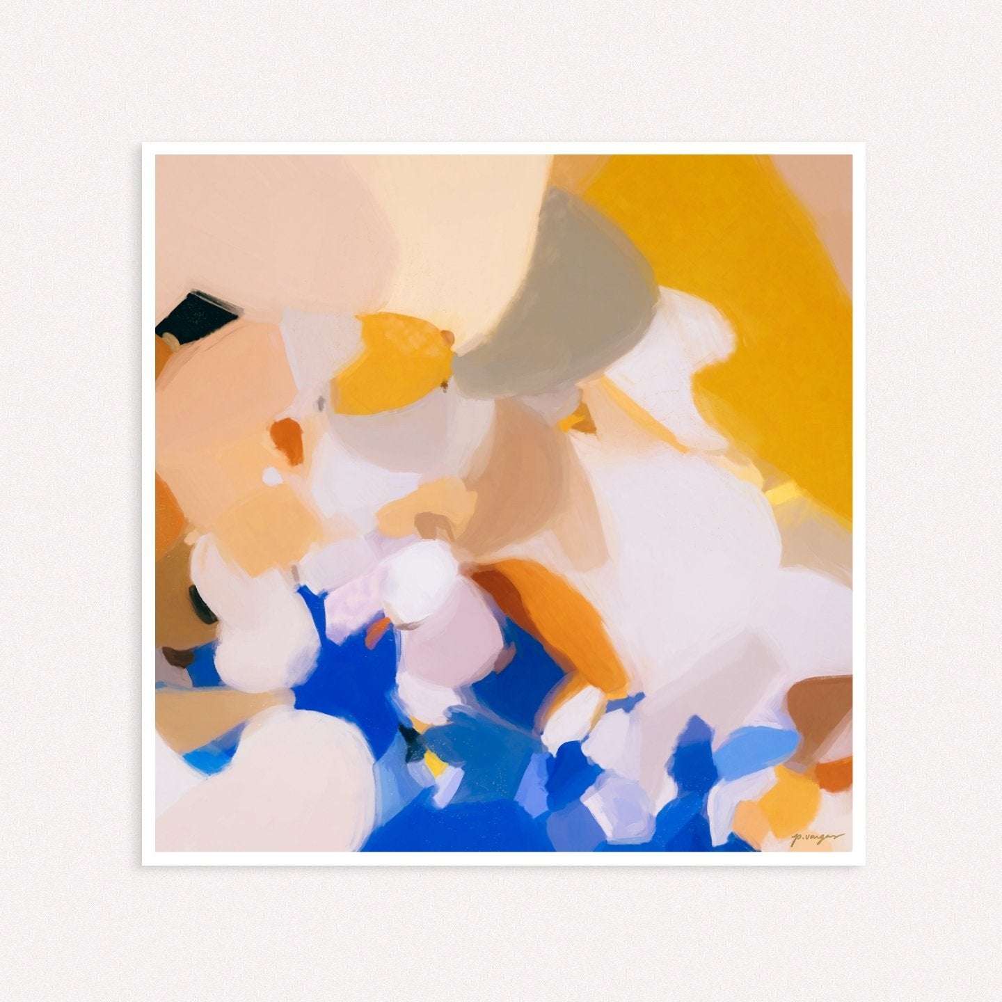 Joelle, yellow and blue colorful abstract wall art print by Parima Studio