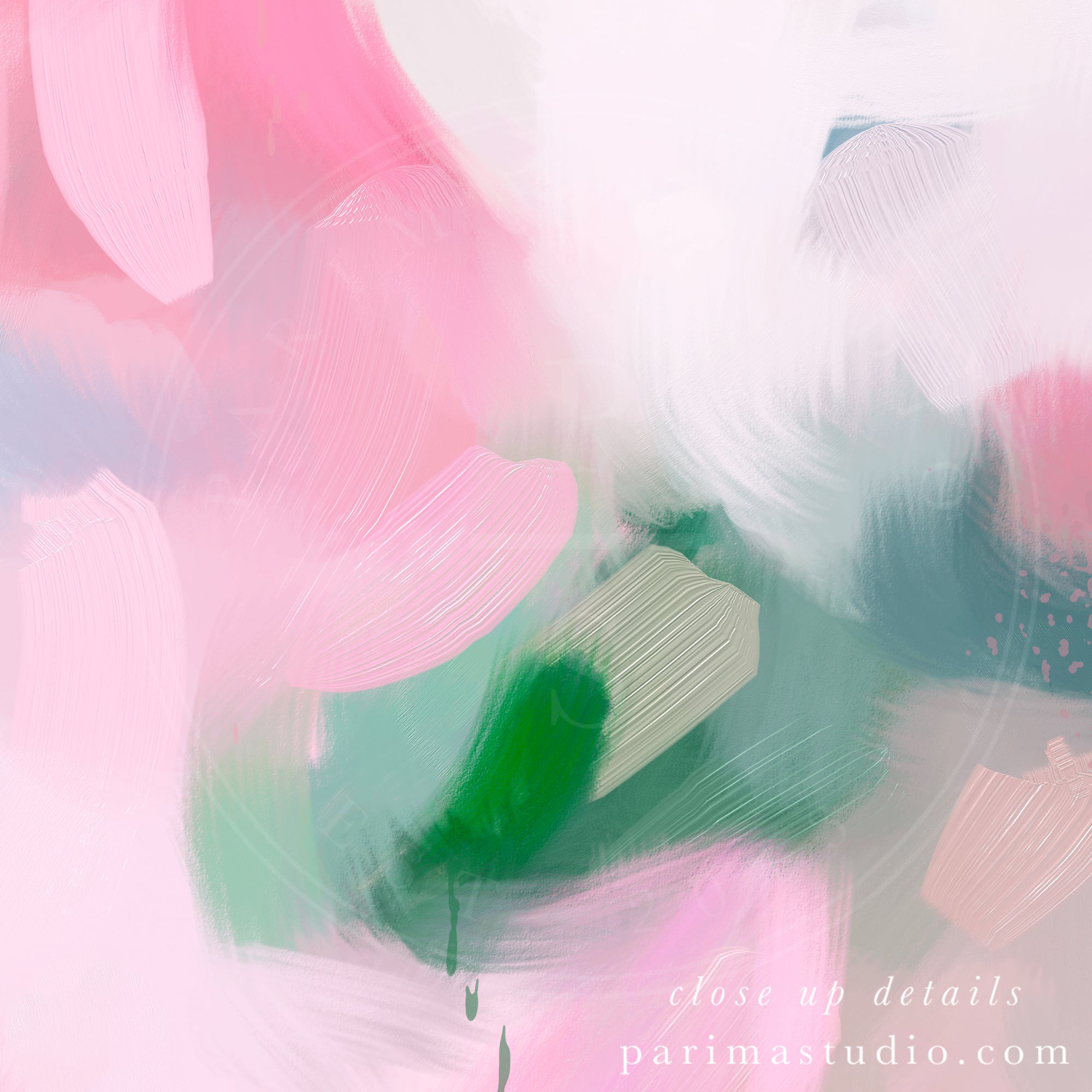 Jolie, large square pink and green abstract art print by Parima Studio