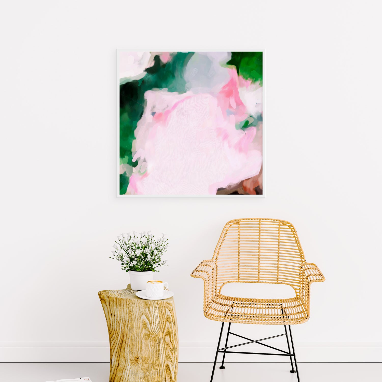 Jolie, large square pink and green abstract art print by Parima Studio