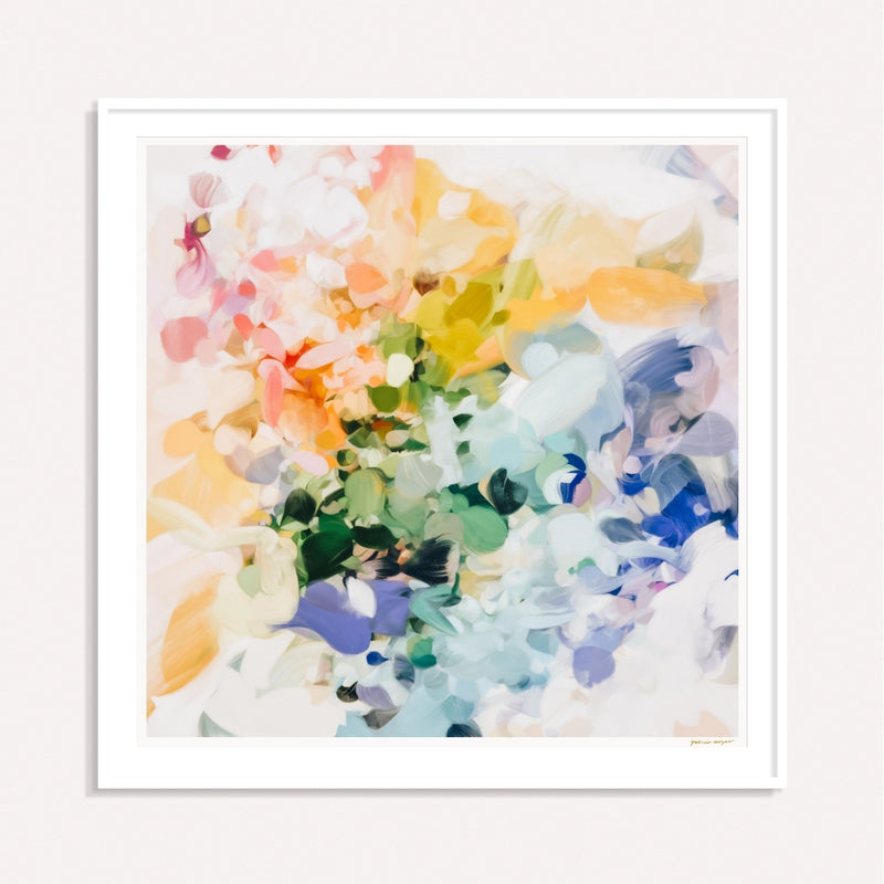 June, multicolor framed square colorful abstract wall art print by Parima Studio