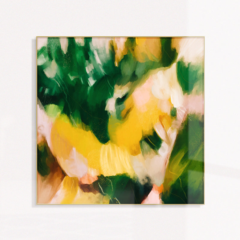 La Selva, green and yellow abstract art print by Parima Studio on vivid lucite