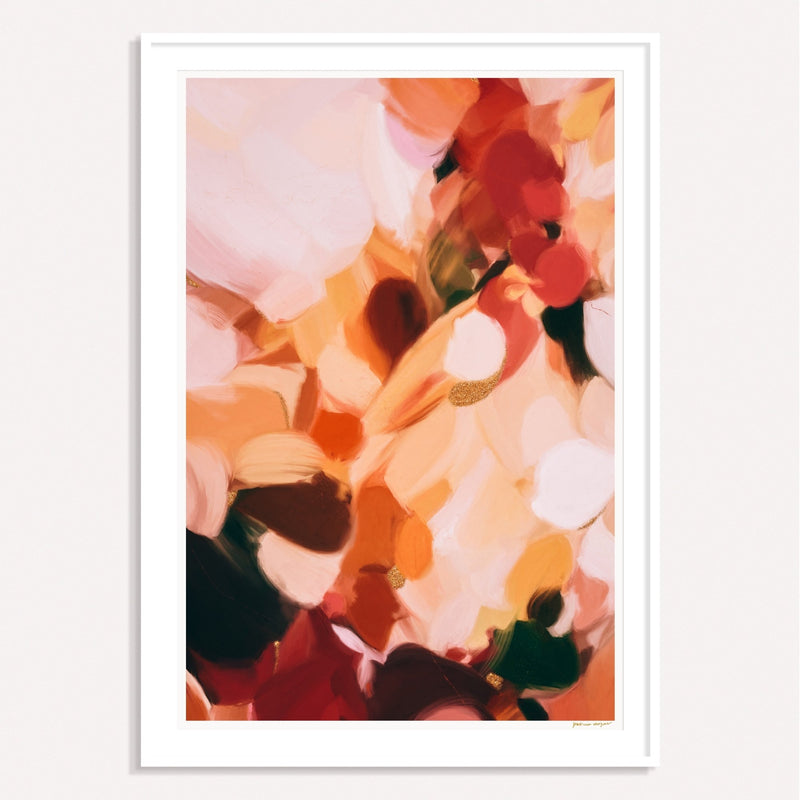 Majorie, orange and pink framed vertical colorful abstract wall art print by Parima Studio