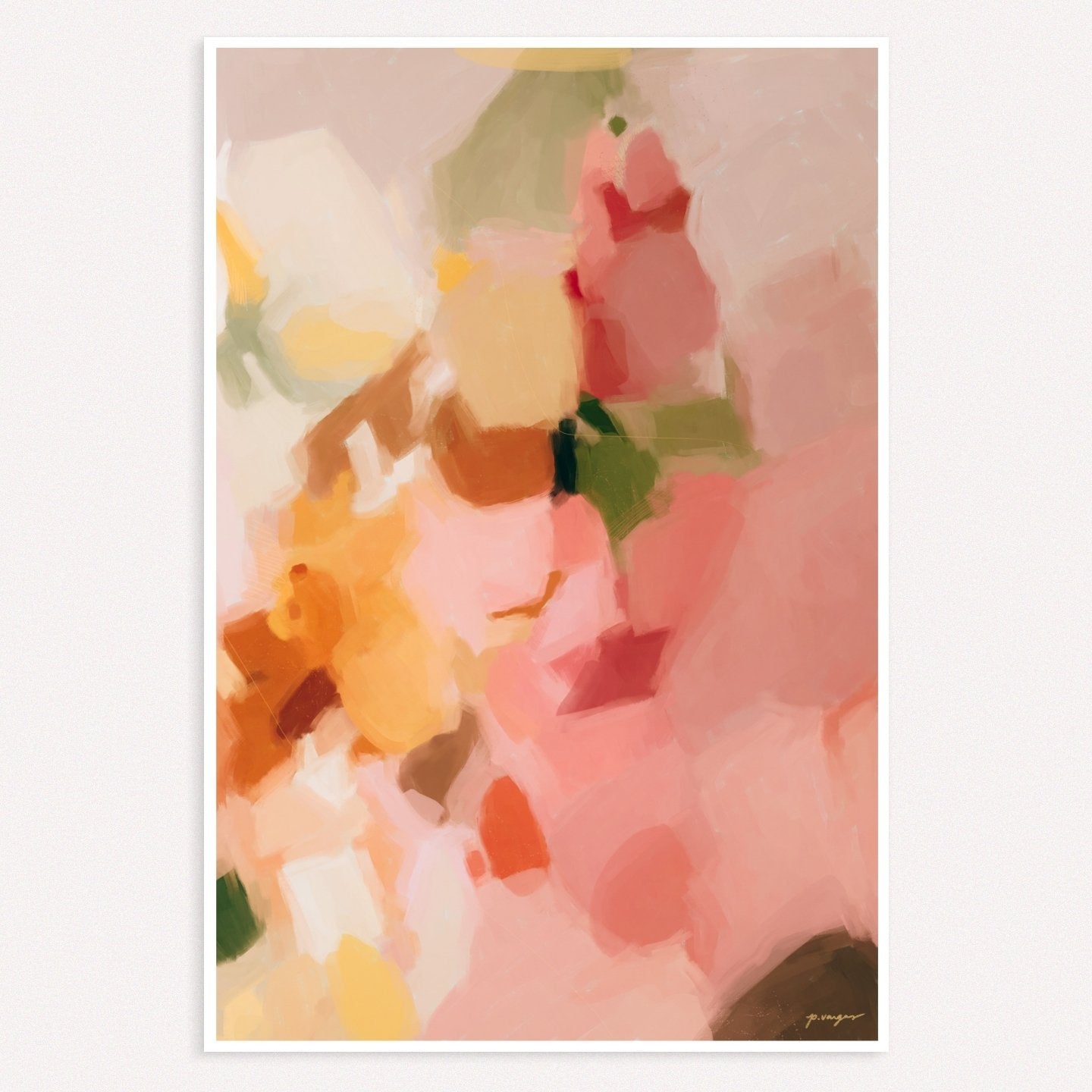 Marguerite II, pink and yellow colorful abstract wall art print by Parima Studio