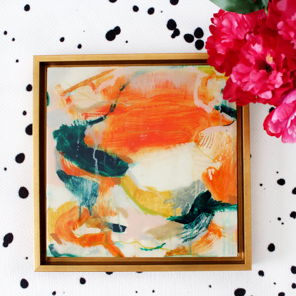 Marianna abstract painting by Parima Studio #art, acrylic paint and oil pastel on cradled wood panel framed in a gold wood frame and encased with resin.