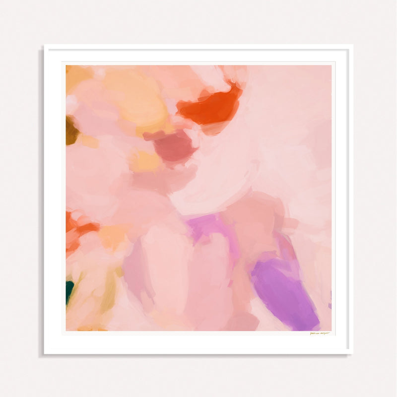 Maureen, pink and purple framed square colorful abstract wall art print by Parima Studio