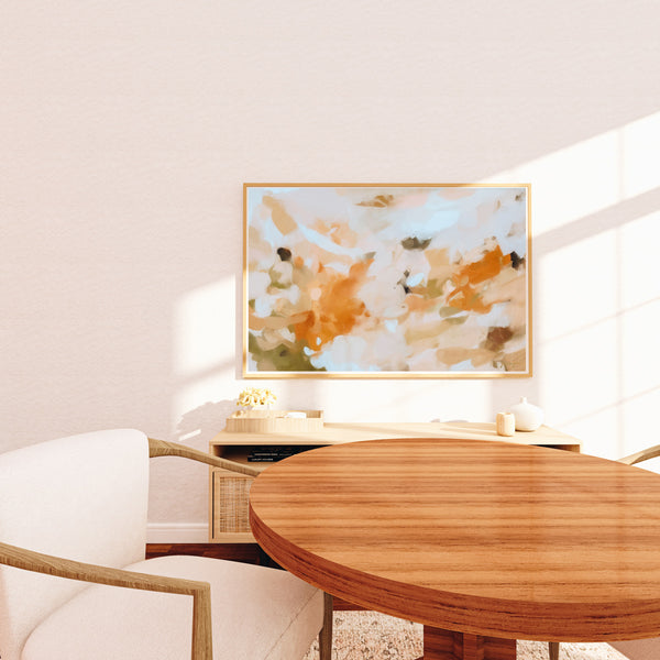 Meadow, neutral earthy contemporary abstract art print by Parima Studio in boho mid-century modern dining room