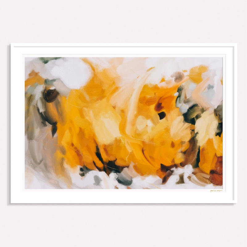 New Beginnings, yellow framed horizontal colorful abstract wall art print by Parima Studio