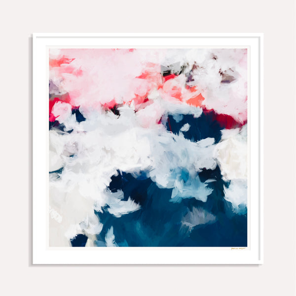 Oceane, blue and pink framed square colorful abstract wall art print by Parima Studio