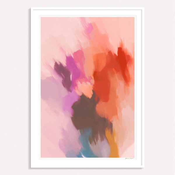 Plum, purple and pink framed vertical colorful abstract wall art print by Parima Studio