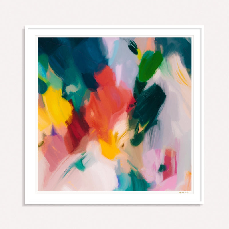 Pomme, multicolor framed square colorful abstract wall art print by Parima Studio