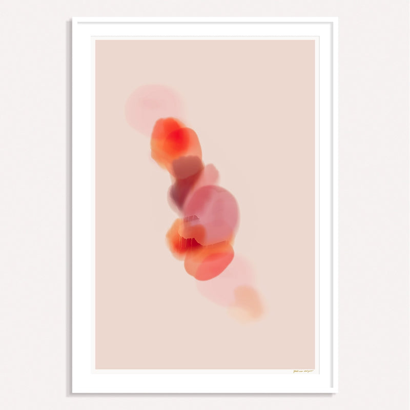 Prismatic No.1, pink and orange framed vertical colorful abstract wall art print by Parima Studio