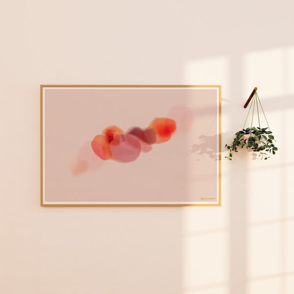 Prismatic No.1, Horizontal, pink and orange colorful abstract wall art print by Parima Studio. Oversize art for over sofa in living room