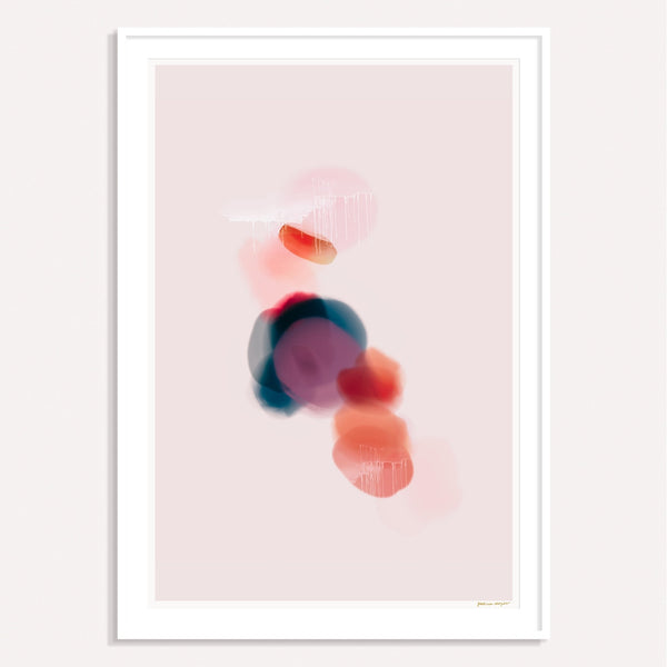 Prismatic No.2, blue and orange framed vertical colorful abstract wall art print by Parima Studio