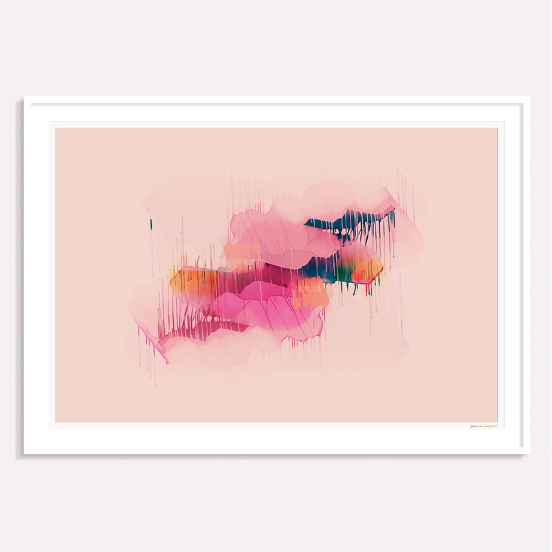 Prismatic No.3, pink and blue framed horizontal colorful abstract wall art print by Parima Studio