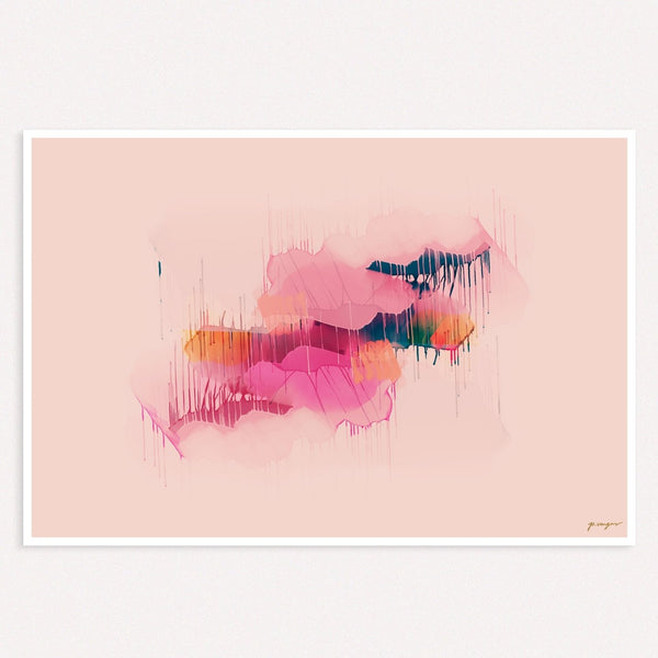 Prismatic No.3, horizontal, pink and blue colorful abstract wall art print by Parima Studio