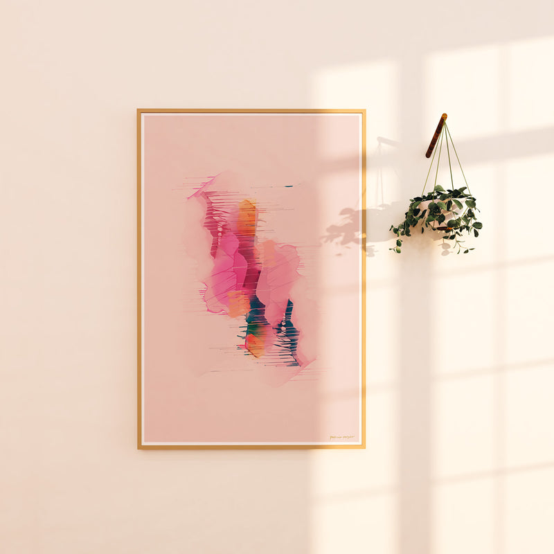 Prismatic No.3, pink and blue colorful abstract wall art print by Parima Studio. Oversize art for living room