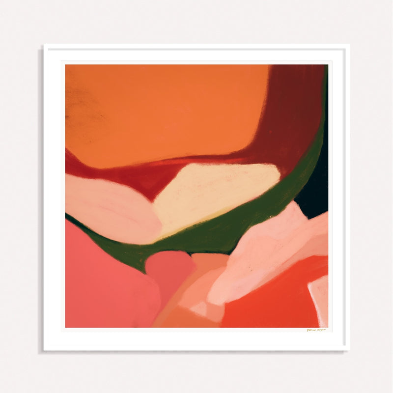 Redding, red and orange framed square colorful abstract wall art print by Parima Studio