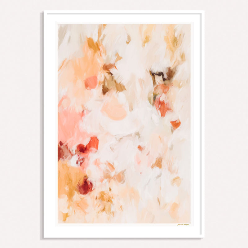 Rosae, pink and orange framed vertical colorful abstract wall art print by Parima Studio