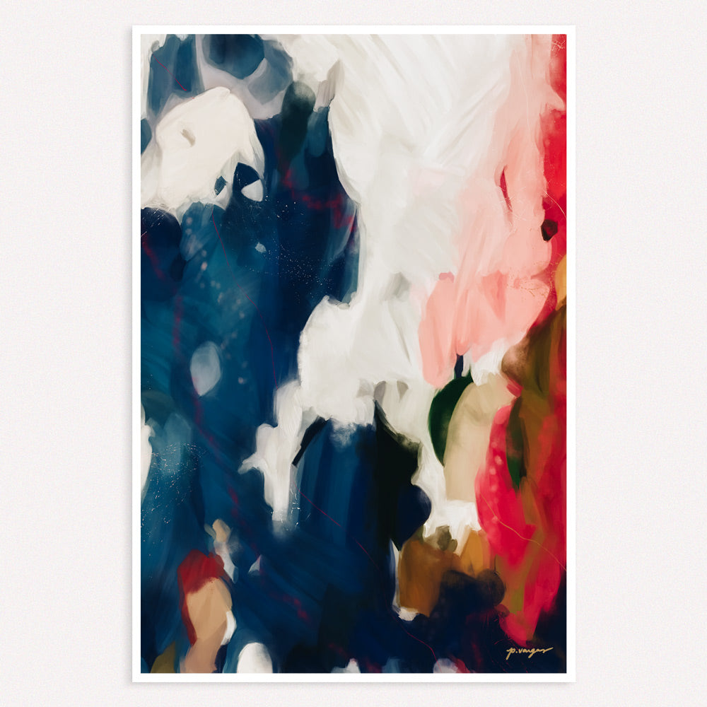 Roux, vertical pink and blue abstract art print via Parima Studio