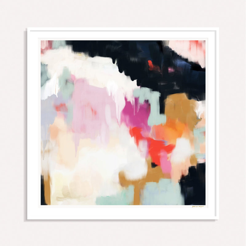 Ruthie, multicolor framed square colorful abstract wall art print by Parima Studio