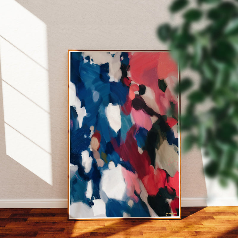 Saveon - navy blue and pink abstract art print  - Parima Studio - living room decor