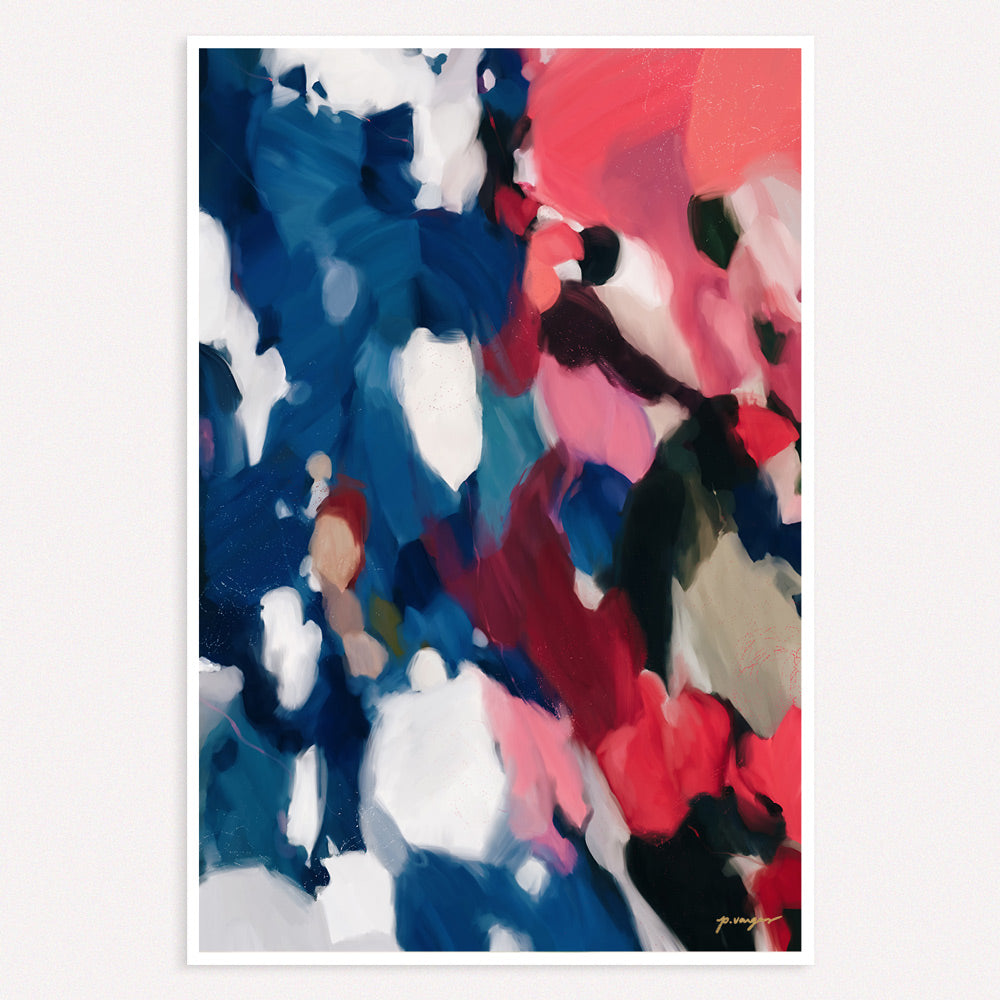 Saveon - navy blue and pink abstract art print  - Parima Studio
