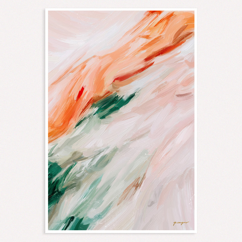 Paola - bright light and airy abstract art - orange, pink, green. Wall art by Patricia Vargas of Parima Studio - Contemporary art