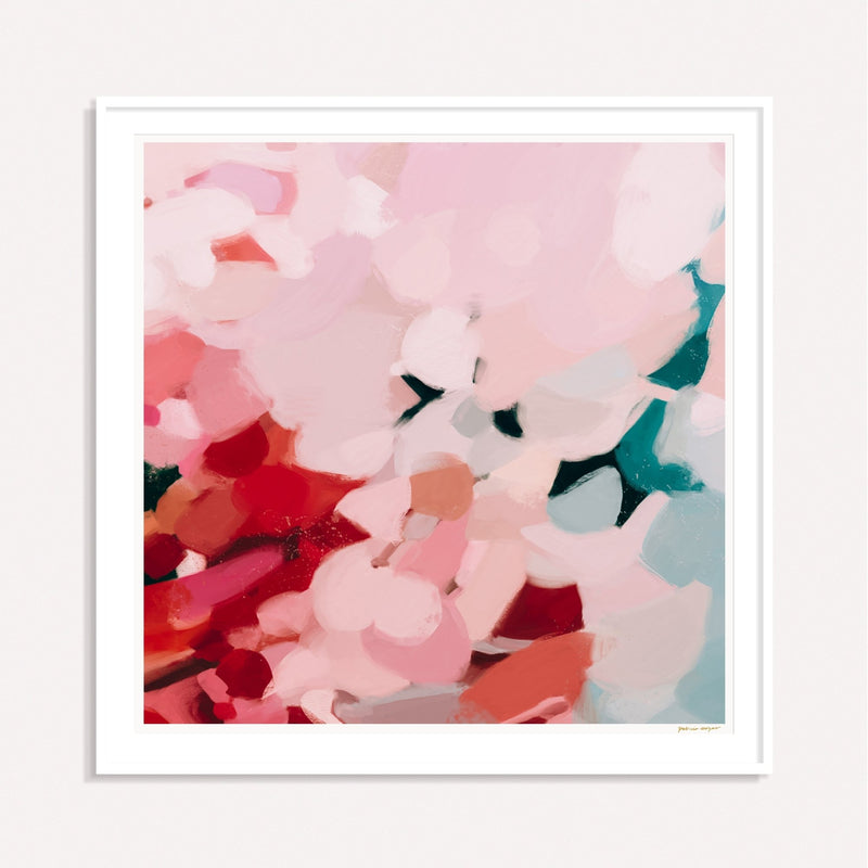 Tulip, pink and red framed square colorful abstract wall art print by Parima Studio