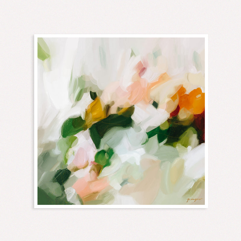 Virdis, green and orange colorful abstract wall art print by Parima Studio