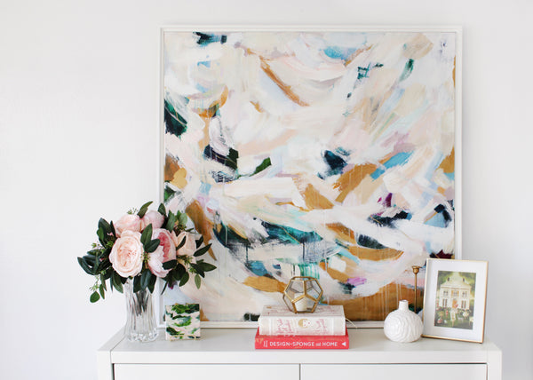 Waverly, square abstract painting by Parima Studio - Living room, entry way, large statement art