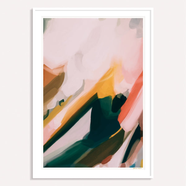 Zetta, pink and green framed vertical colorful abstract wall art print by Parima Studio